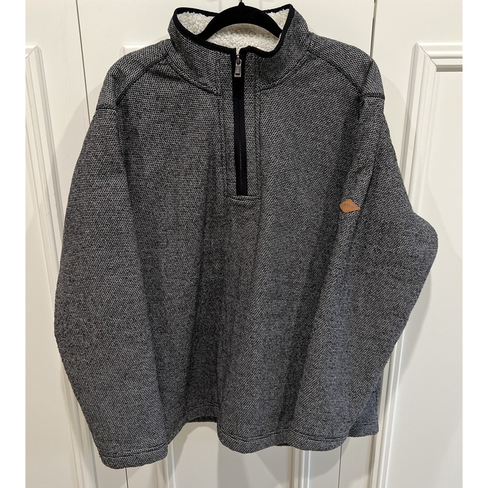 Orvis Sherpa Fleece Lined 1/4 Zip Pullover‎ Sweater Jacket Black Gray Outdoor